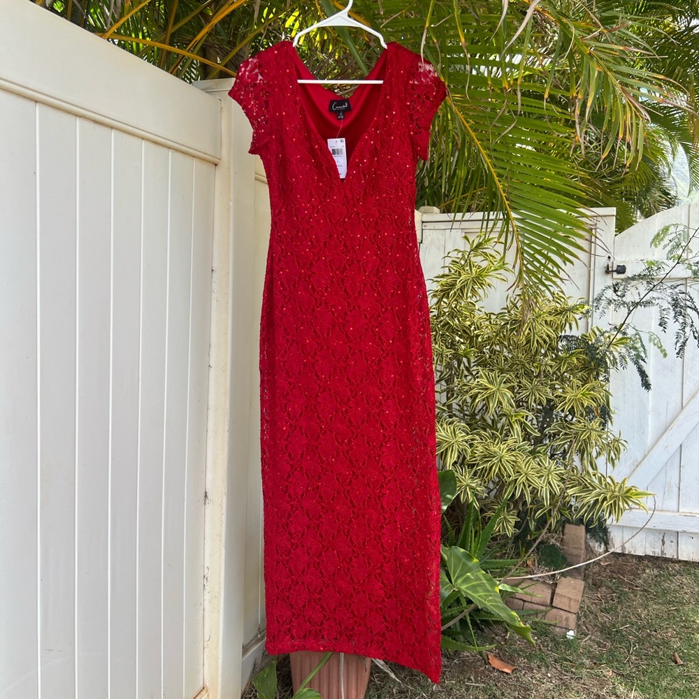 SIZE 4 long Red Lace Dress